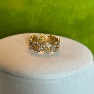 Tory Burch Miller Pavé ring in gold-tone metal with crystal embellishments